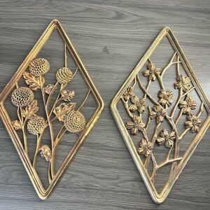 Syroco Gold Floral Wall Plaques Set MCM Hollywood Regency AS IS Decor